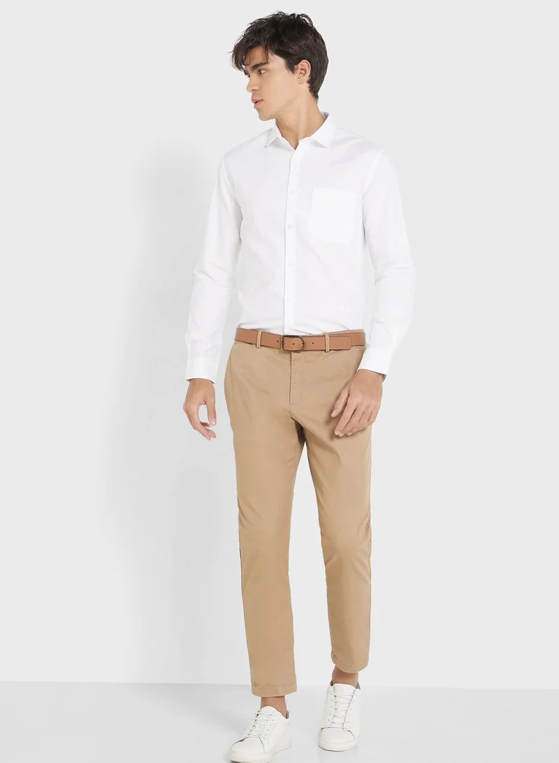 Robert Wood White Classic Slim Fit Casual Cotton Shirt