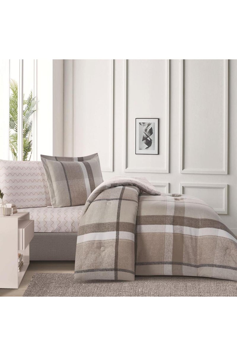 ميلين طقم مفرش سرير صيفي مفرد ونص - 4 قطع - يناسب سرير بمقاس 200x120 - ليتون - بيج - سكري - Image 3