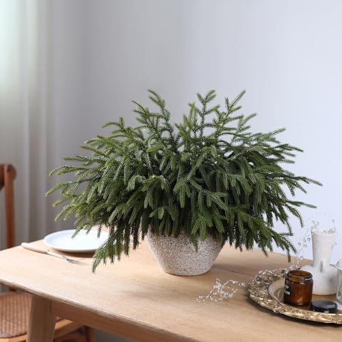 YXZZWL 16 Pcs Christmas Norfolk Pine Branches, 18 Inch Real Touch Artificial Norfolk Pine Branch Faux Cedar Pine Stem Fake Greenery Picks for Vase DIY Garland Wreath Home Decoration - Image 2