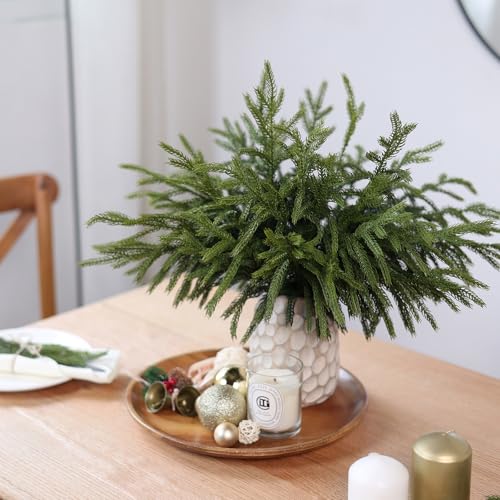 YXZZWL 16 Pcs Christmas Norfolk Pine Branches, 18 Inch Real Touch Artificial Norfolk Pine Branch Faux Cedar Pine Stem Fake Greenery Picks for Vase DIY Garland Wreath Home Decoration - Image 5