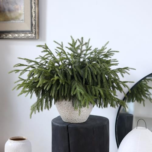 YXZZWL 16 Pcs Christmas Norfolk Pine Branches, 18 Inch Real Touch Artificial Norfolk Pine Branch Faux Cedar Pine Stem Fake Greenery Picks for Vase DIY Garland Wreath Home Decoration - Image 3