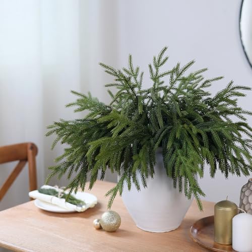 YXZZWL 16 Pcs Christmas Norfolk Pine Branches, 18 Inch Real Touch Artificial Norfolk Pine Branch Faux Cedar Pine Stem Fake Greenery Picks for Vase DIY Garland Wreath Home Decoration - Image 4