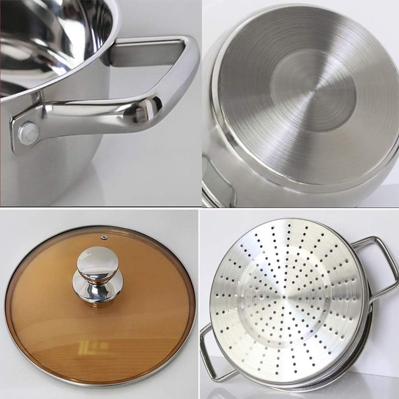 JILMAJ Stainless Steel 2 Tier Induction Bottom Steamer MomoModak Maker with Glass Lid Riveted Handles Idli Dhokla Cooker Soup PotVegetable SteamerRice SteamerPasta Steamer - Image 3