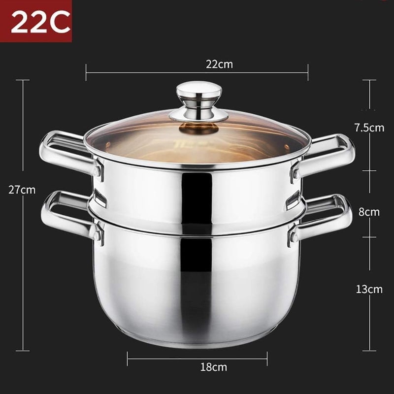 JILMAJ Stainless Steel 2 Tier Induction Bottom Steamer MomoModak Maker with Glass Lid Riveted Handles Idli Dhokla Cooker Soup PotVegetable SteamerRice SteamerPasta Steamer - Image 2