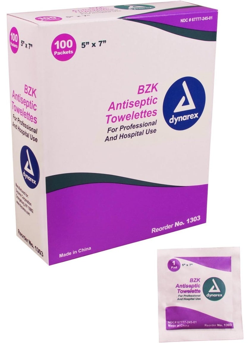 Dynarex BZK Antiseptic Towelettes 100 Count Pack of 1 