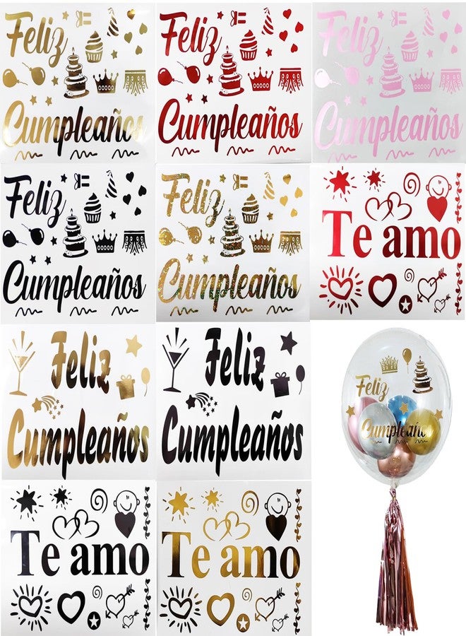 Mimeile Happy Birthday Balloon Stickers Feliz Cumpleanos Bobo Stickers Te amo Decals 10 PCS DIY Letter Paster Celebration Spanish Birthday Decoration Party Supplies - Image 1