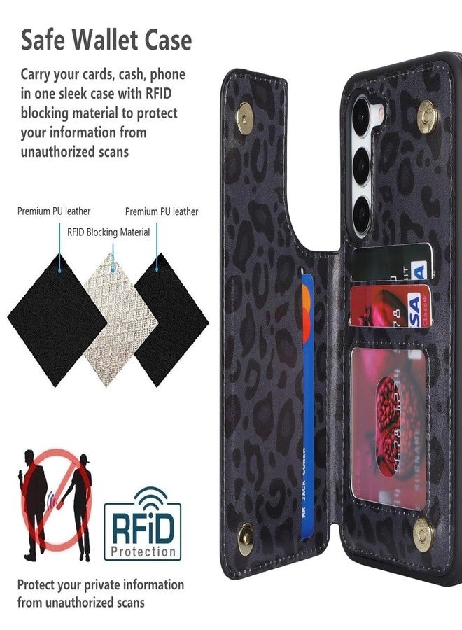 iCoverCase Compatible with Samsung Galaxy S23 Plus Case with Card Holder, S23 Plus Wallet Case for Women Men [RFID Blocking] PU Leather Protective Phone Case for S23 Plus 5G (Black Leopard) - Image 4