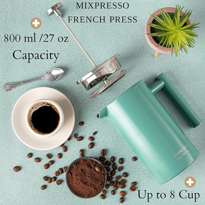 Mixpresso Personal Single Serve Coffee Maker & 14oz Travel Mug, Drip Coffee Brewer & Tumbler, Auto Shut Off & Reusable Filter, Green Coffee Maker Compatible with Coffee Grounds Bundle With Stainless S - Image 2