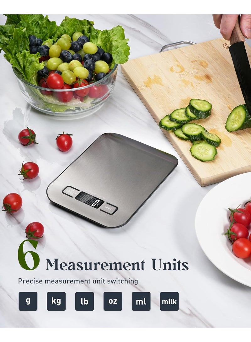 Rechargeable Digital Kitchen Food Scale 5kg with LCD Display, USB Charging Weight Scale with Tare Function, 304 Stainless Steel Precision Scale for Baking, Cooking and Meal Preparation - Image 2