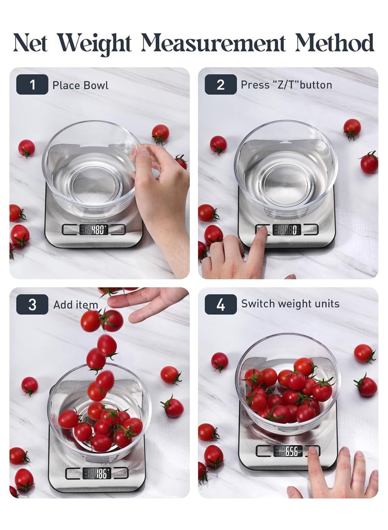 Rechargeable Digital Kitchen Food Scale 5kg with LCD Display, USB Charging Weight Scale with Tare Function, 304 Stainless Steel Precision Scale for Baking, Cooking and Meal Preparation - Image 4