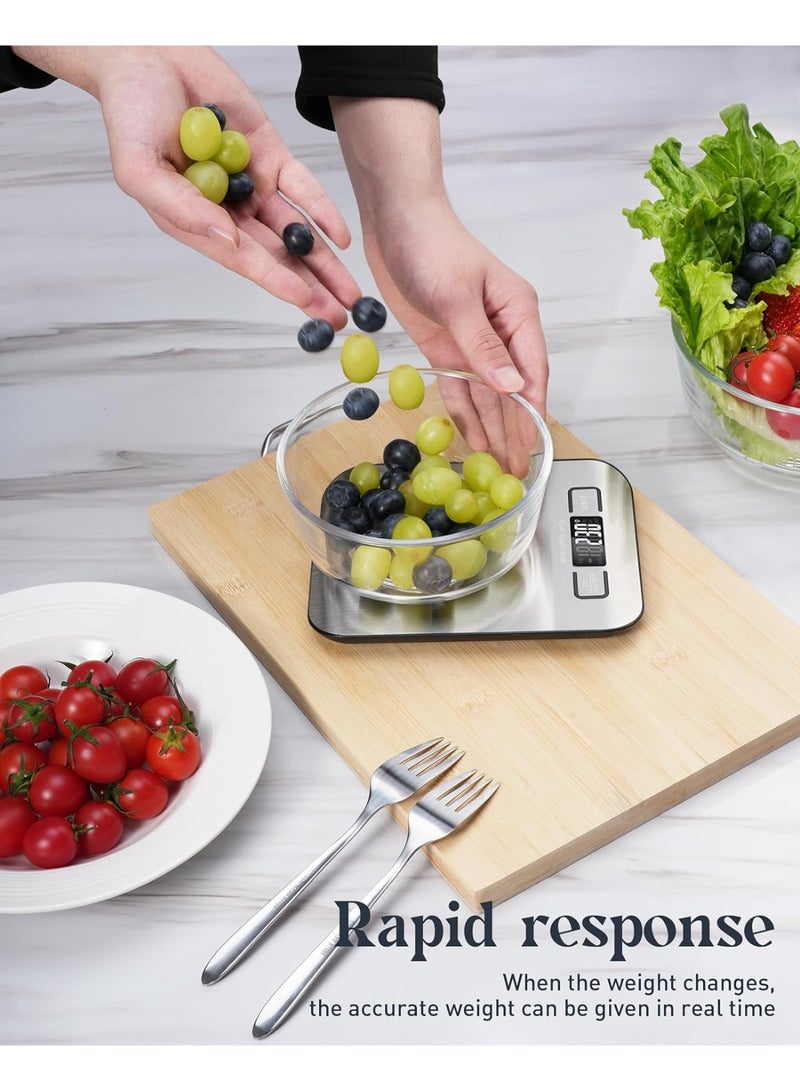 Rechargeable Digital Kitchen Food Scale 5kg with LCD Display, USB Charging Weight Scale with Tare Function, 304 Stainless Steel Precision Scale for Baking, Cooking and Meal Preparation - Image 5