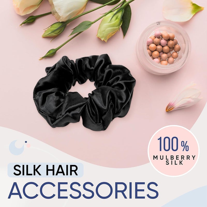 Blissy Silk Scrunchies (3 Pack) - 100% Pure Mulberry Silk - 22 Momme 6A High-Grade Fibers Scrunchie for Straight & Curly Hair (Black/Gold/Pink, Skinny) - Image 5