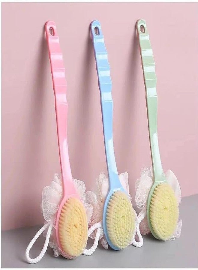 Barasti Loofah with Handle Back Scrubber Luxury Bath Brush Scrubber loofah with Handle Double Side loofah with Long Handle Soft Nylon mesh loofah (Multicolor) - Image 2