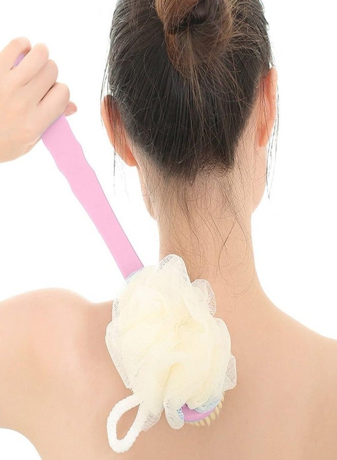 Barasti Loofah with Handle Back Scrubber Luxury Bath Brush Scrubber loofah with Handle Double Side loofah with Long Handle Soft Nylon mesh loofah (Multicolor) - Image 5