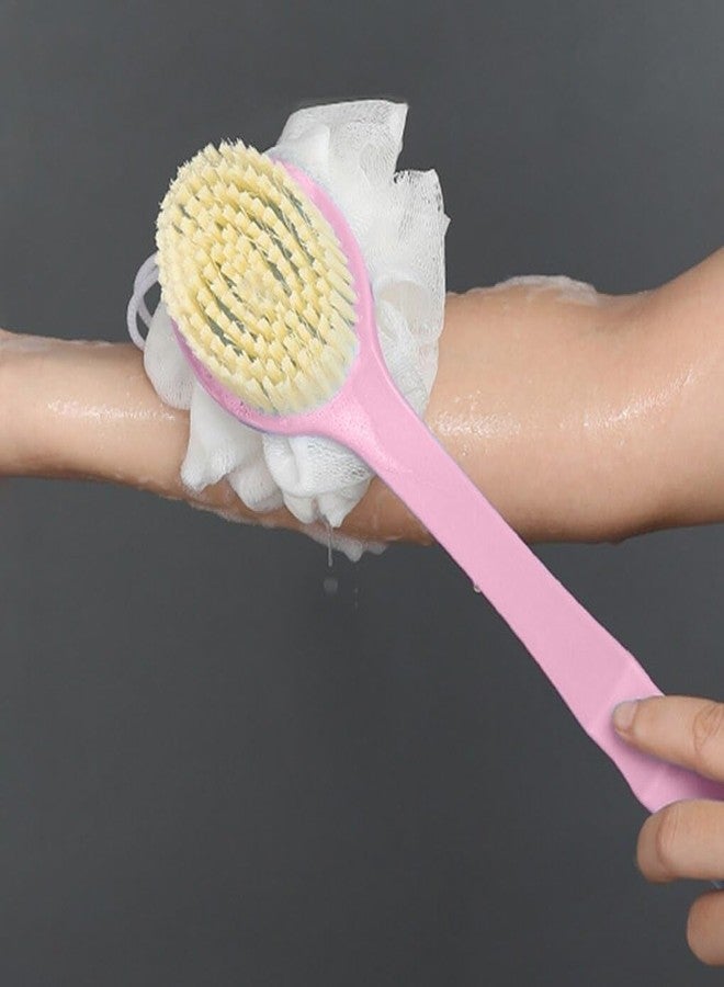 Barasti Loofah with Handle Back Scrubber Luxury Bath Brush Scrubber loofah with Handle Double Side loofah with Long Handle Soft Nylon mesh loofah (Multicolor) - Image 4