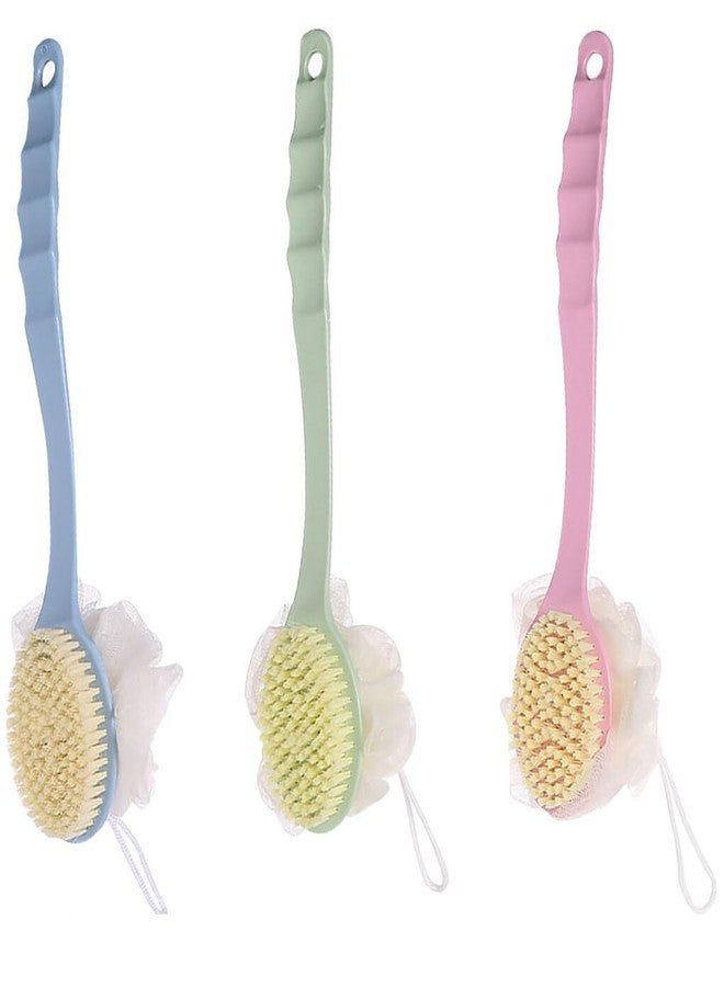 Barasti Loofah with Handle Back Scrubber Luxury Bath Brush Scrubber loofah with Handle Double Side loofah with Long Handle Soft Nylon mesh loofah (Multicolor) - Image 1