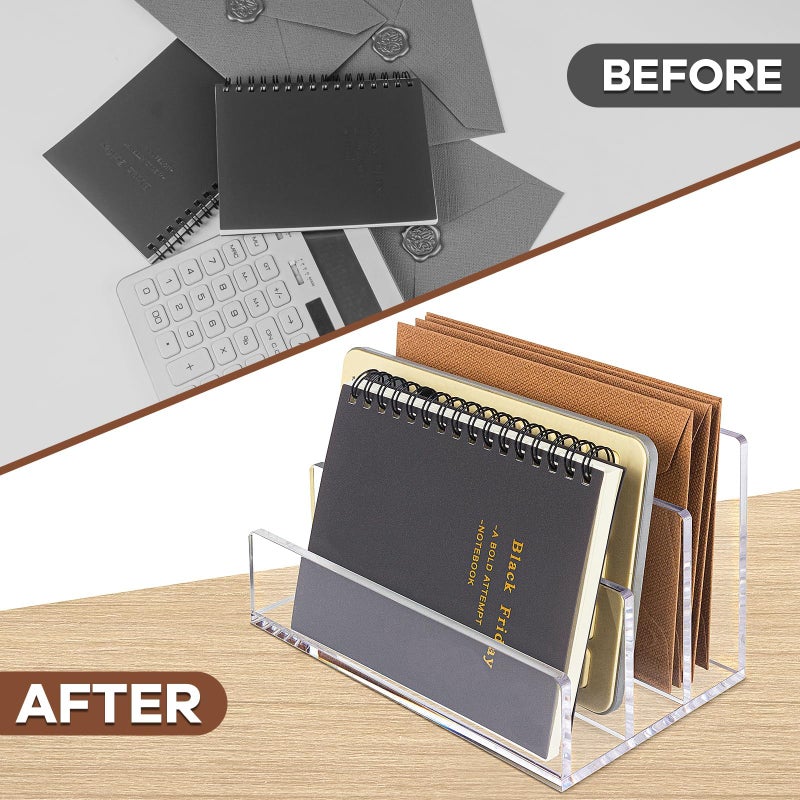 Hisize Acrylic Mail Organizer File Sorters for Desk,3-Section Laddered Desktop Vertical Letter Holder,Desk Organizer Workspace Organizer - Image 4