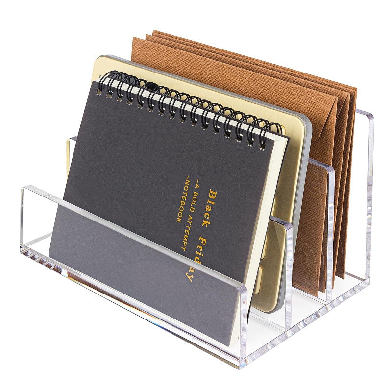 Hisize Acrylic Mail Organizer File Sorters for Desk,3-Section Laddered Desktop Vertical Letter Holder,Desk Organizer Workspace Organizer - Image 1
