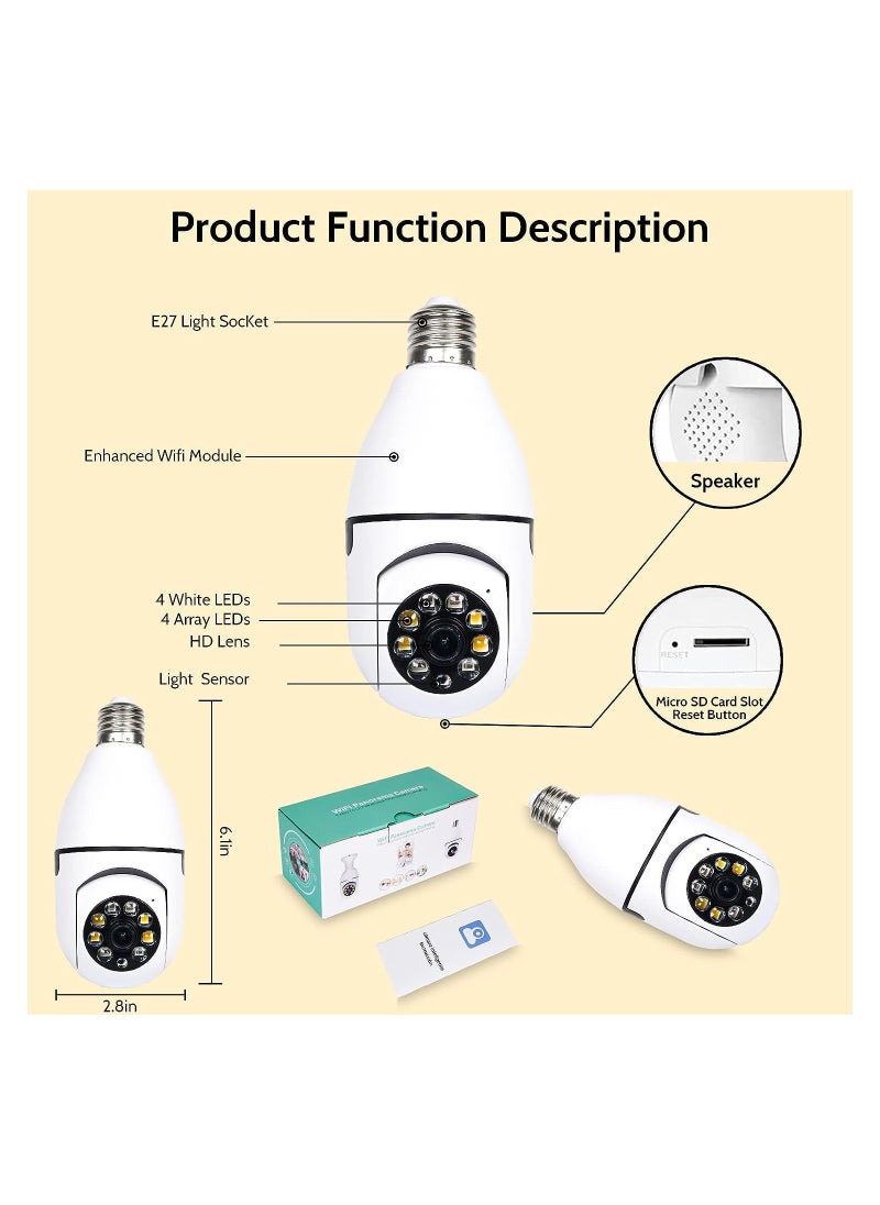 Eworld - Set of 4 Wireless Waterproof Light Bulb Cameras with 360 Degree E27 Bulbs, 128GB Memory Cards, Human Motion Detection, and Alarm, Advanced Outdoor Surveillance Security Cameras for Home. - Image 1