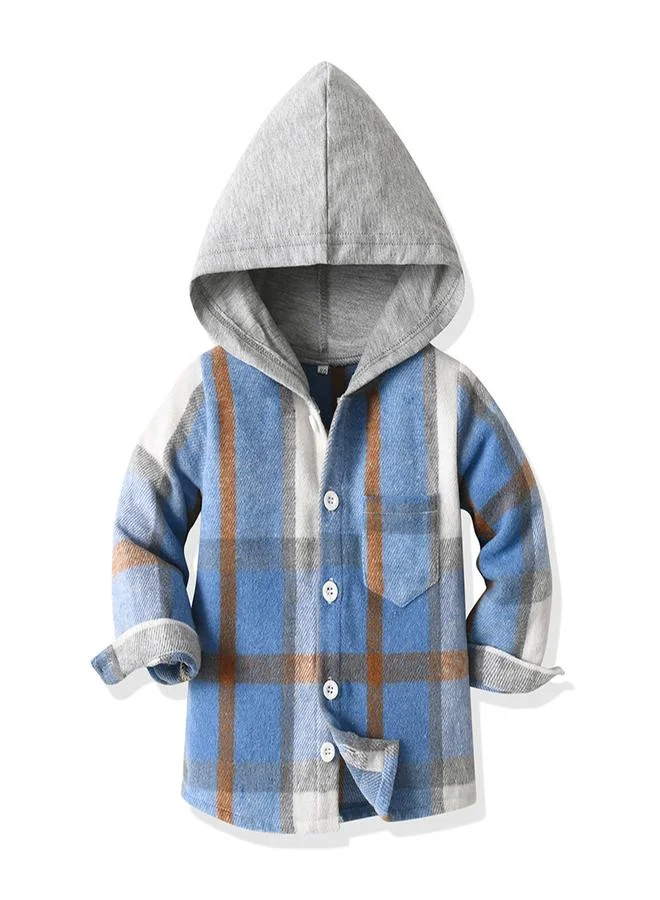 Take Two Take Two Boys Blue Checked Hooded Shirt and Jogger Set