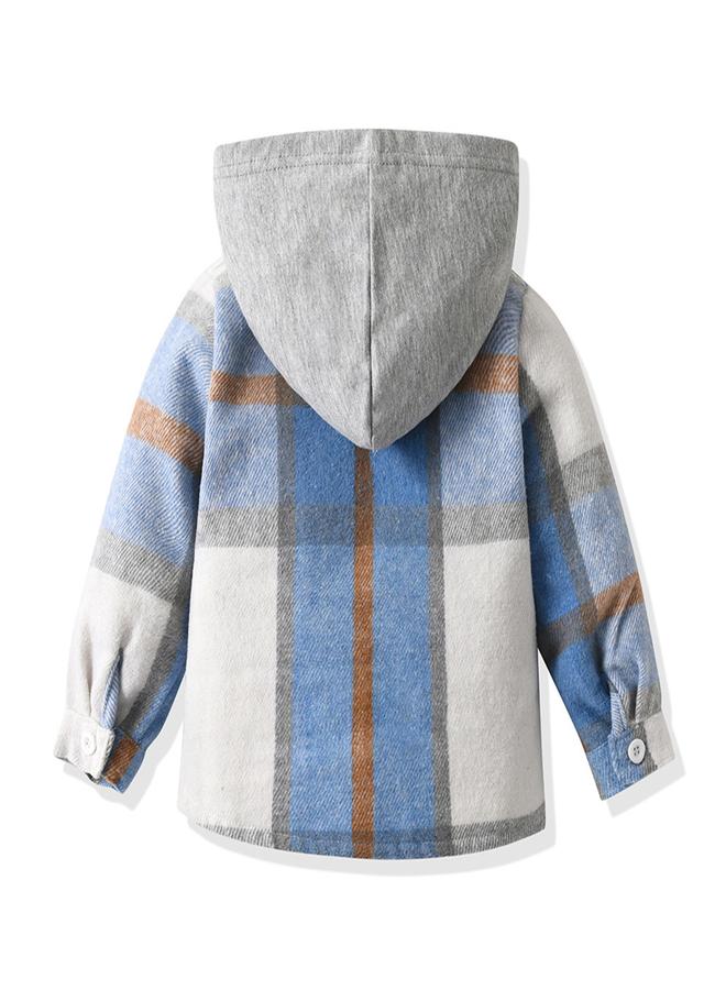 تايك تو طقم قميص بغطاء رأس وشورت رياضي للأولاد باللون الأزرق المخطط - Image 4