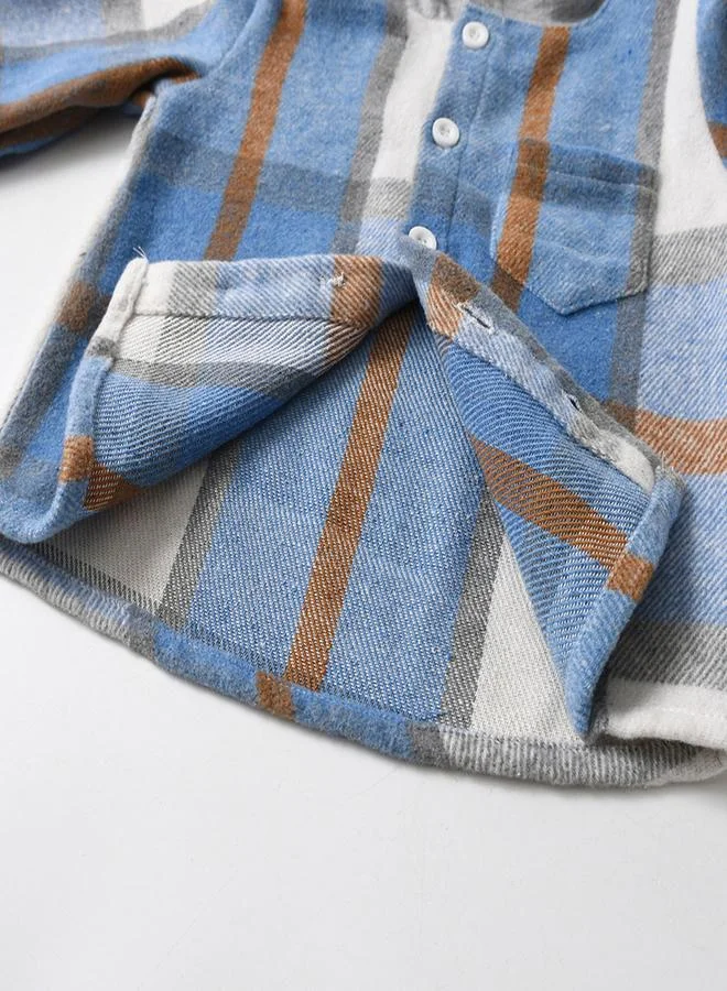Take Two Take Two Boys Blue Checked Hooded Shirt and Jogger Set