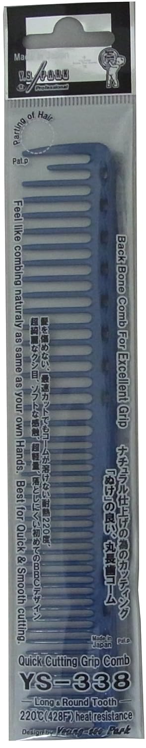 YS Park 338 Long and Round Tooth Quick Cutting Grip Comb  Blue
