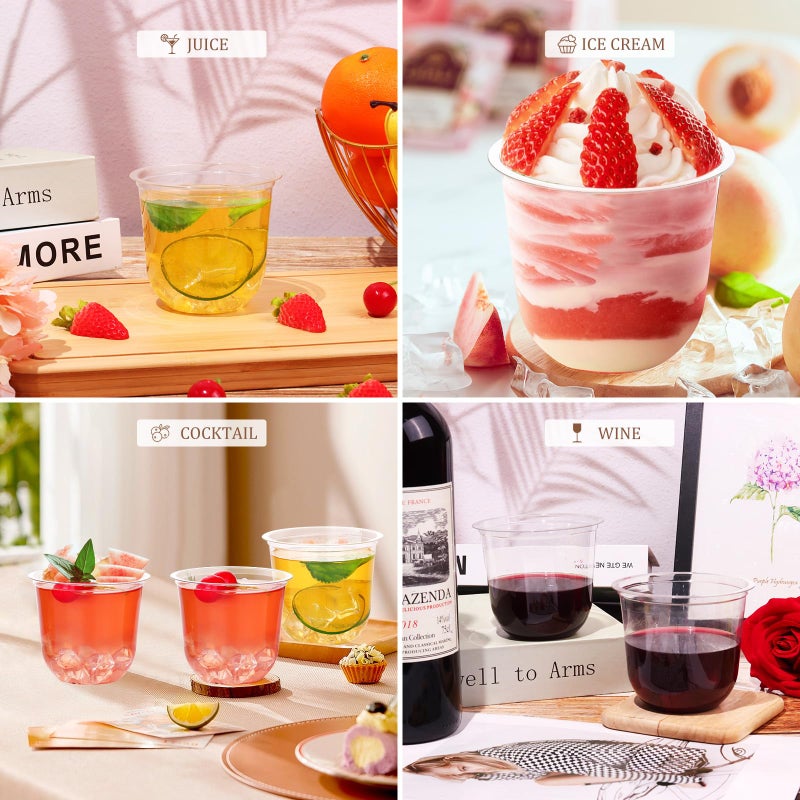 KesaPlan 50 Pcs Disposable Stemless Glasses 12oz Crystal Plastic Wine Glasses Clear Classic Cup for Meeting Weddings Birthdays Cocktail Christmas Party Supplies - Image 4