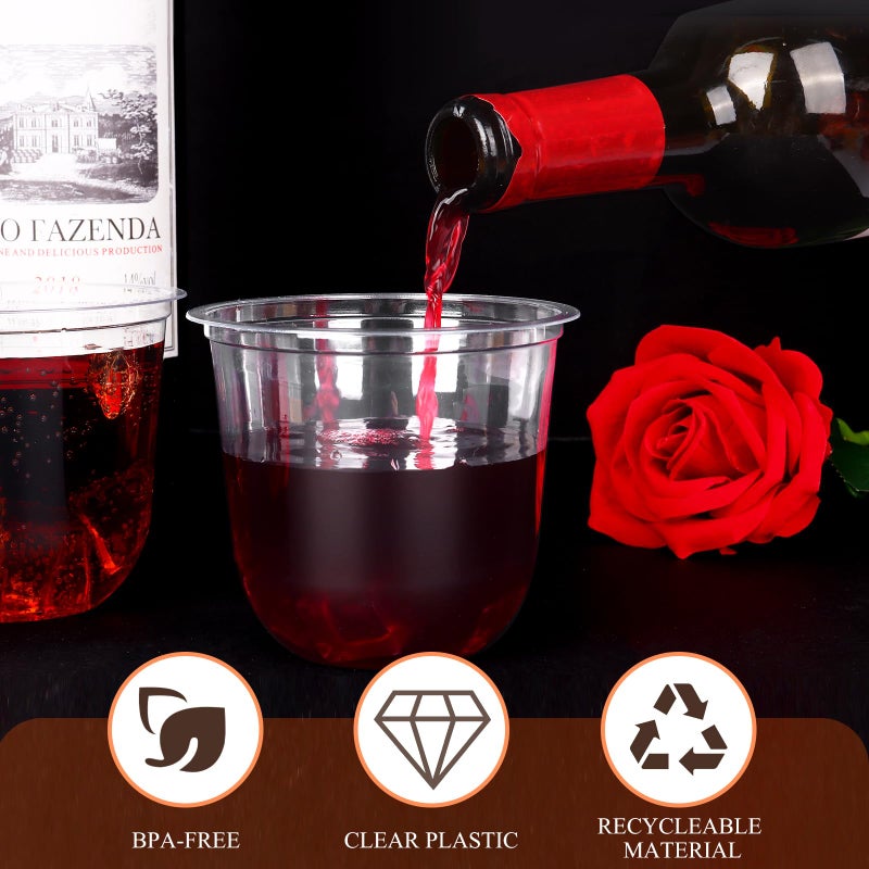 KesaPlan 50 Pcs Disposable Stemless Glasses 12oz Crystal Plastic Wine Glasses Clear Classic Cup for Meeting Weddings Birthdays Cocktail Christmas Party Supplies - Image 5