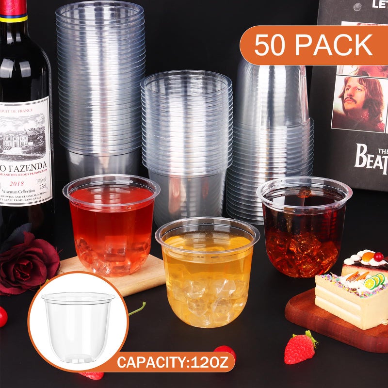 KesaPlan 50 Pcs Disposable Stemless Glasses 12oz Crystal Plastic Wine Glasses Clear Classic Cup for Meeting Weddings Birthdays Cocktail Christmas Party Supplies - Image 2