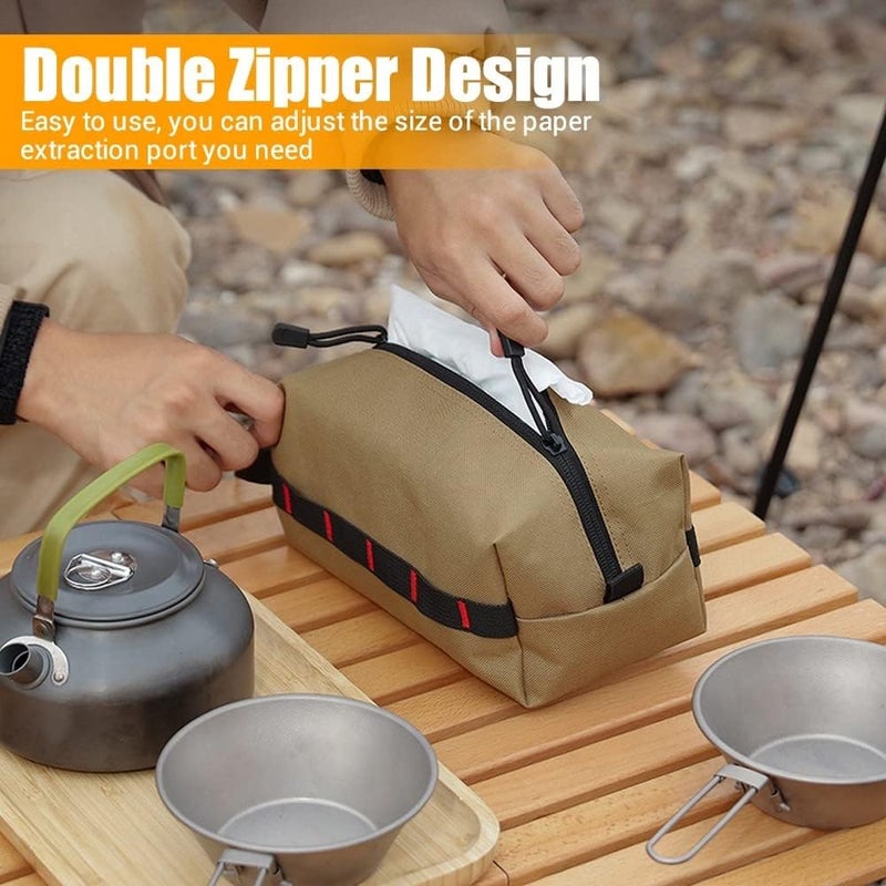 DONGKER Camping Tissue BoxWaterproof Tissue Box Dispenser Double Zipper Design with 12 Hanging Holes for Outdoor Camping - Image 3