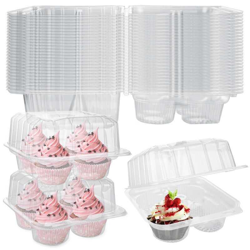 MUXHEL 50 Pcs Cupcake Boxes 4 Count, Clear Plastic Cupcake Container Stackable, Deep Cupcake Carrier Holder Box for Carrying Cupcakes - Image 1