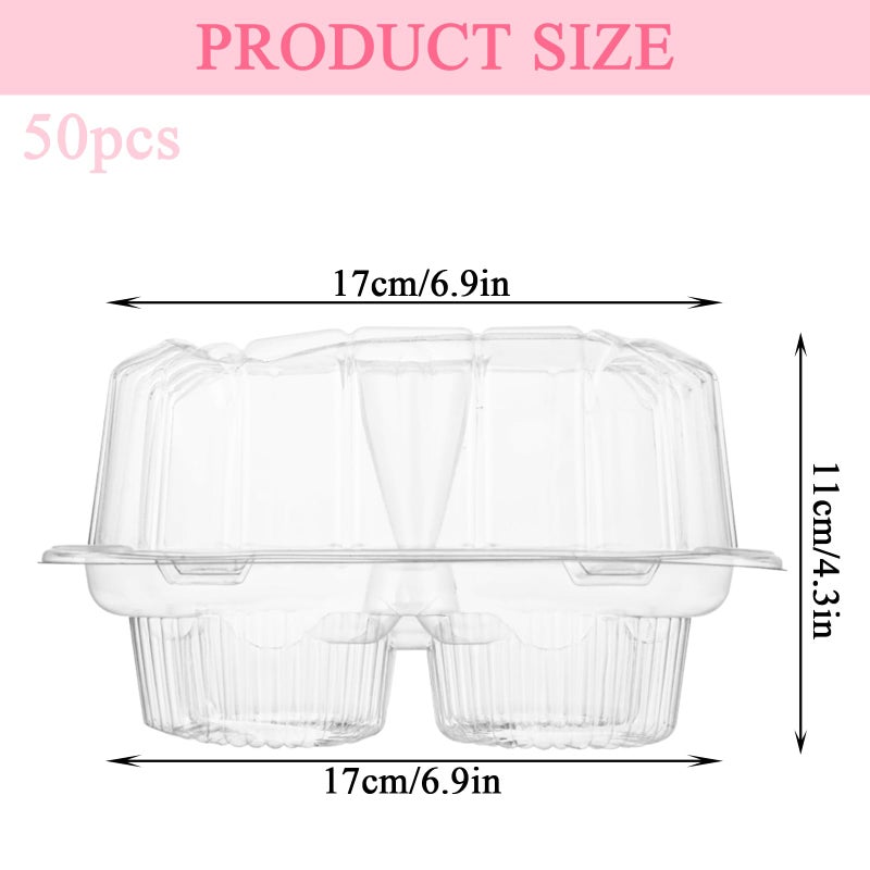 MUXHEL 50 Pcs Cupcake Boxes 4 Count, Clear Plastic Cupcake Container Stackable, Deep Cupcake Carrier Holder Box for Carrying Cupcakes - Image 2