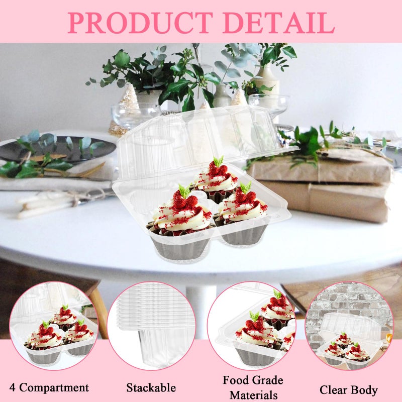 MUXHEL 50 Pcs Cupcake Boxes 4 Count, Clear Plastic Cupcake Container Stackable, Deep Cupcake Carrier Holder Box for Carrying Cupcakes - Image 3