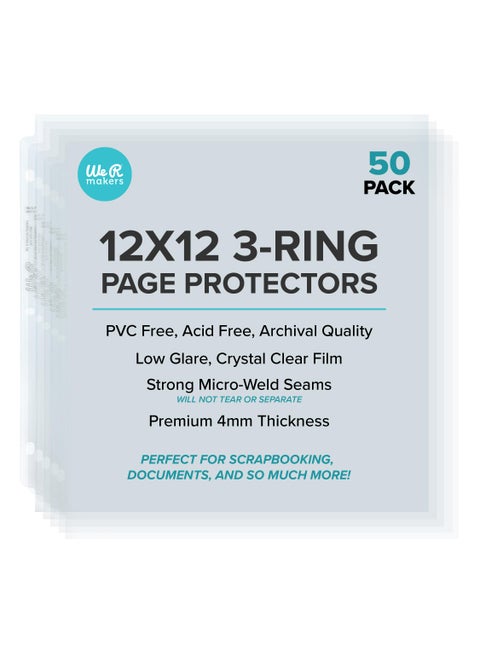 We R Memory Keepers, Page Protector Sleeve Set,12 x 12, Includes 50 Pages, Non-Glare, Compatible with Most 3 Ring Albums, Perfect for Scrapbooking, Document Storage and More