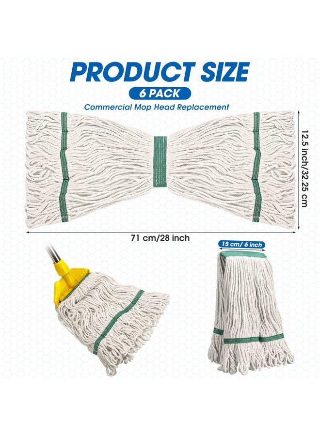 Eccliy 6 Pack Heavy Loop End Cotton String Mop Head Heavy Duty Mop Head Commercial Refills Mop Head Replacement for Home Industrial Commercial Cleaning (White, Green) - Image 3