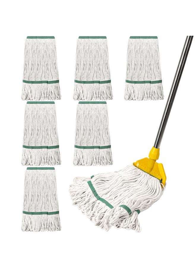 Eccliy 6 Pack Heavy Loop End Cotton String Mop Head Heavy Duty Mop Head Commercial Refills Mop Head Replacement for Home Industrial Commercial Cleaning (White, Green) - Image 2