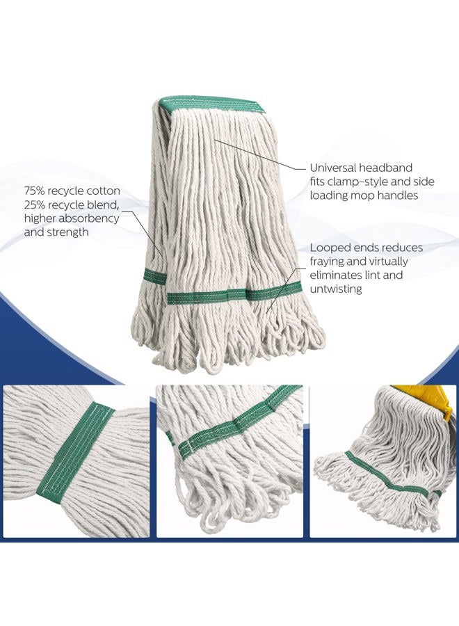 Eccliy 6 Pack Heavy Loop End Cotton String Mop Head Heavy Duty Mop Head Commercial Refills Mop Head Replacement for Home Industrial Commercial Cleaning (White, Green) - Image 4