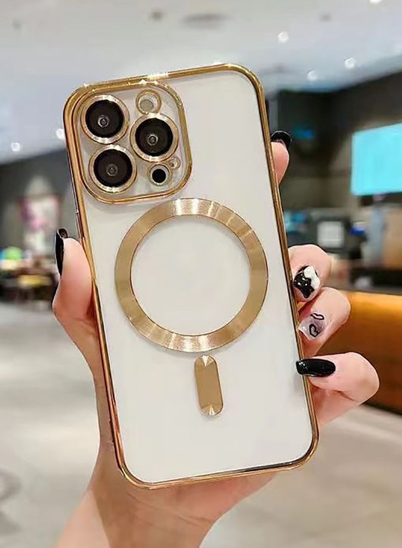Color Fans MagSafe Case for iPhone 15 Pro Max Clear Case Slim Plating Magnetic Cover Gold  - Image 1
