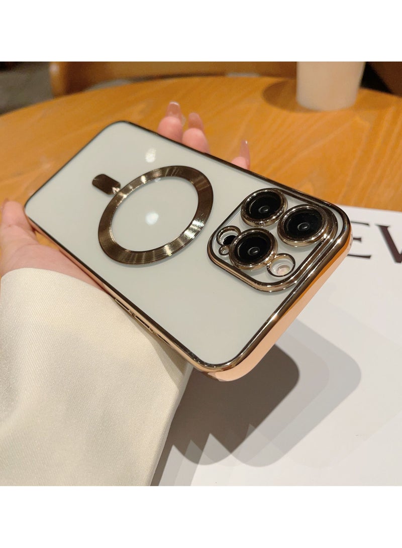 Color Fans MagSafe Case for iPhone 15 Pro Max Clear Case Slim Plating Magnetic Cover Gold  - Image 2