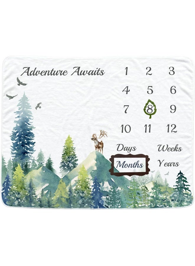 Vlokup Baby Monthly Milestone Blanket for Boys & Girls, Baby Month Blanket, Soft Flannel Photography Background Prop Blankets, Mountain - Image 1