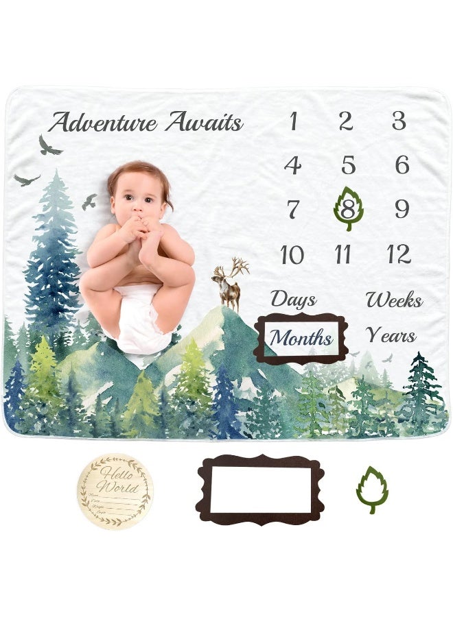 Vlokup Baby Monthly Milestone Blanket for Boys & Girls, Baby Month Blanket, Soft Flannel Photography Background Prop Blankets, Mountain - Image 2