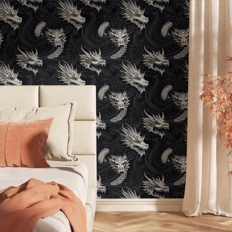 MuralPeel Dark Black Grey Dragon Vintage Peel and Stick Wallpaper Easy Peel Off Self Adhesive Removable Stick on Wall Paper for Kitchen Renter Friendly - Image 3