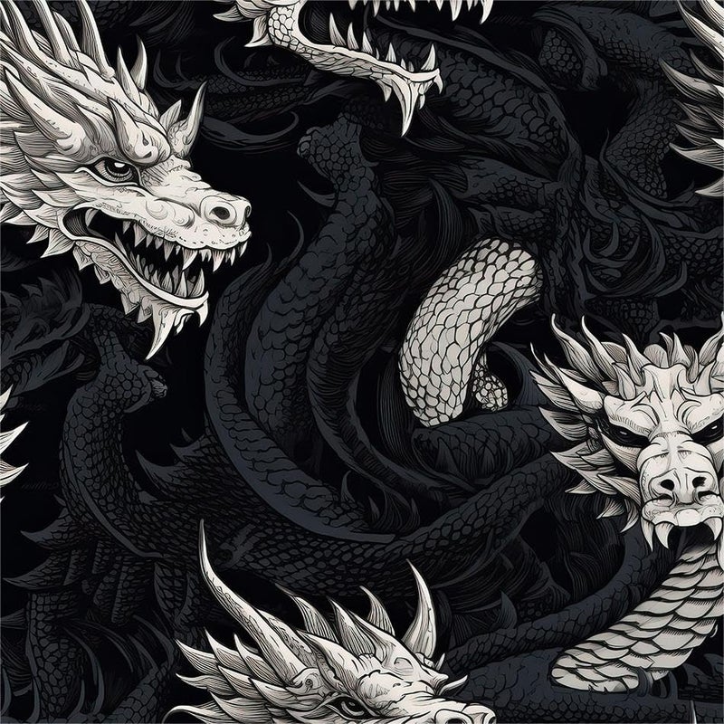 MuralPeel Dark Black Grey Dragon Vintage Peel and Stick Wallpaper Easy Peel Off Self Adhesive Removable Stick on Wall Paper for Kitchen Renter Friendly - Image 1