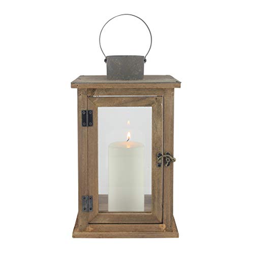 Stonebriar SB-5174B Rustic 12.5" Wooden Candle Lantern, Large, Brown - Image 1