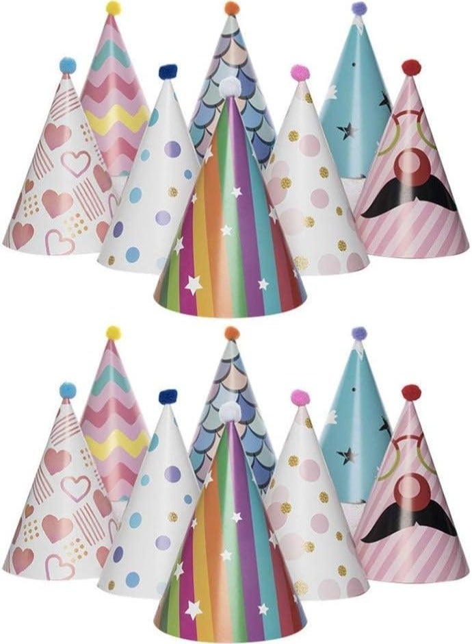 Y&D Fun Party Cone Hats, Xxl Hat Kids Pom for Birthday and Diy Crafts Supplies Group Activities Games Decorations Hats Mini - Image 1