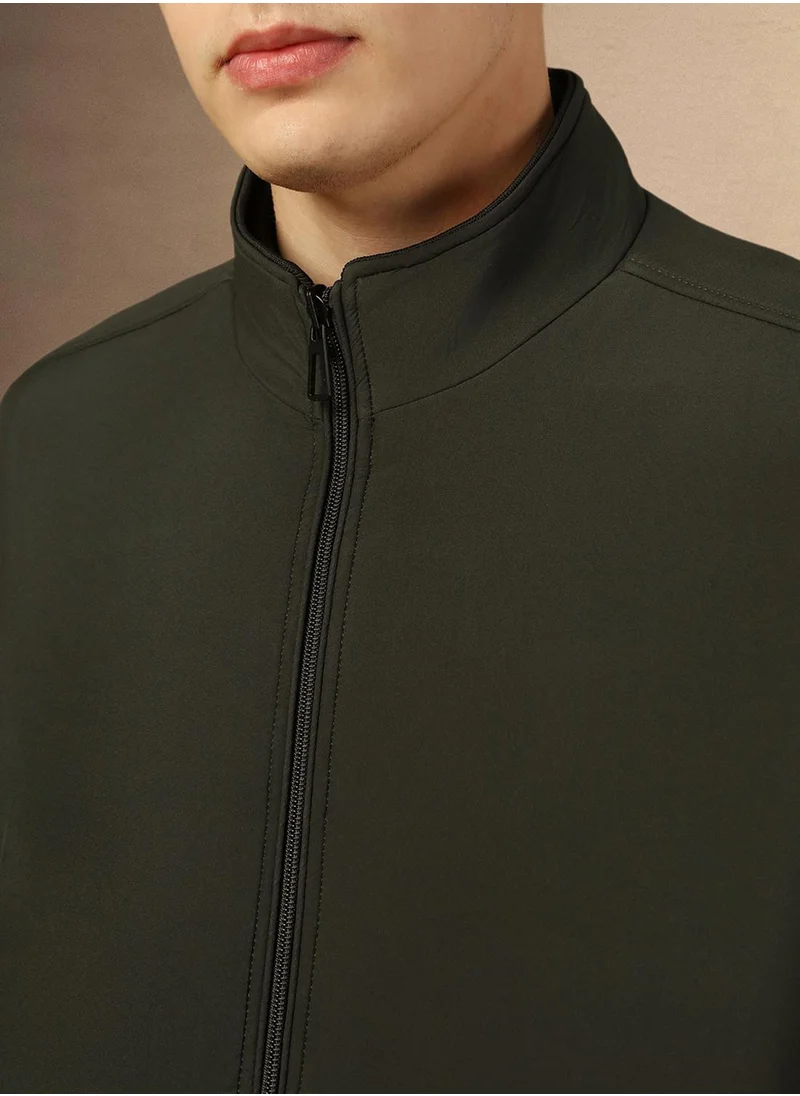 دينيس لينغو Men's Olive 100% Polyester Solid Regular Fit Jacket