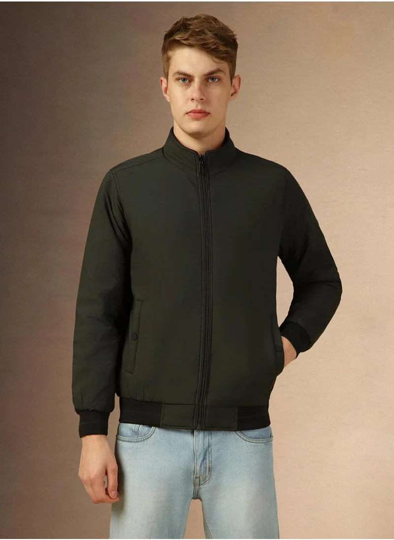 دينيس لينغو Men's Olive 100% Polyester Solid Regular Fit Jacket