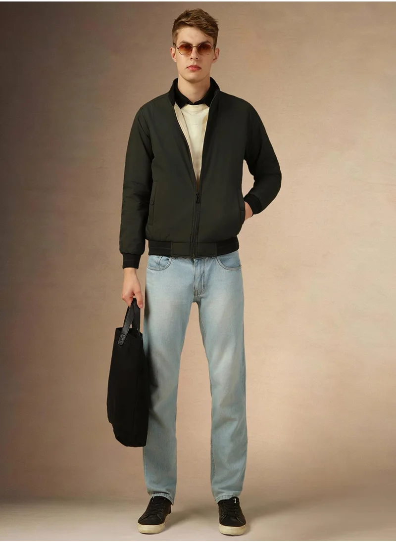 دينيس لينغو Men's Olive 100% Polyester Solid Regular Fit Jacket