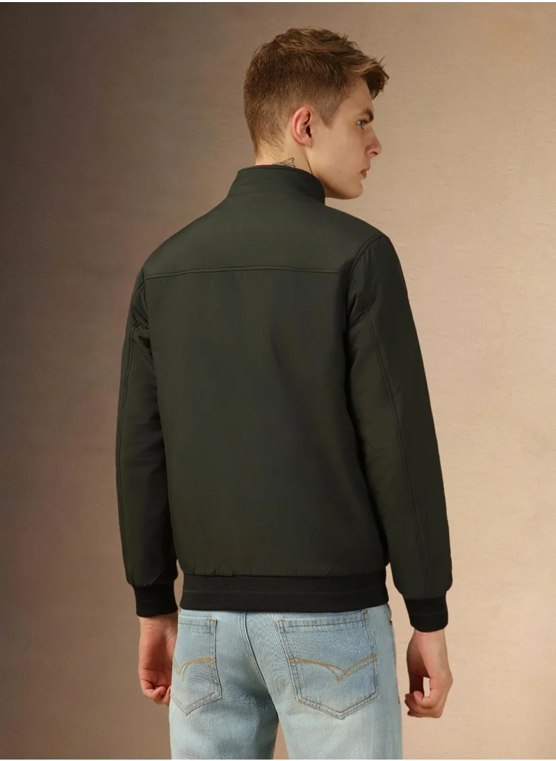 دينيس لينغو Men's Olive 100% Polyester Solid Regular Fit Jacket